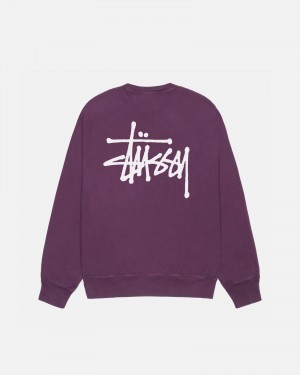 Stussy Basic Crew Pigment Dyed Sweatshirts Lila | 71538-XMNI