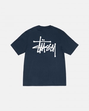 Stussy Basic T-shirts Navy | 92106-YMVQ