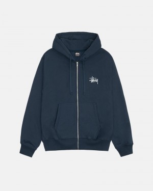 Stussy Basic Zip Hoodie Navy | 20914-ZTVJ