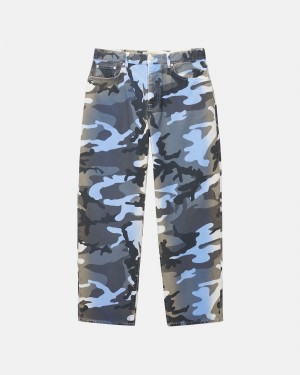 Stussy Big Ol' Spray Dye Canvas Jeans Blau Camouflage | 37296-MQHJ