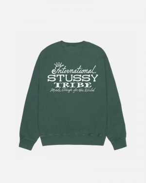 Stussy Ist Crew Pigment Dyed Sweatshirts Grün | 26059-YOBD