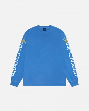 Stussy Jumbo Ls Pigment Dyed Pullover Blau | 02196-DRAK