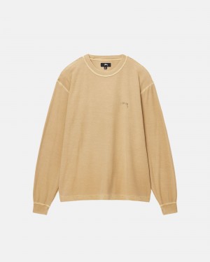 Stussy Lazy Ls T-shirts Gold | 32061-QNZF