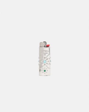 Stussy Metal Bejeweled Lighter Case Silber | 78016-XRZP