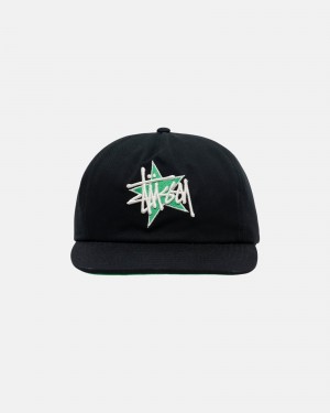 Stussy Mid-Depth Basic Star Strapback Hüte Schwarz | 34879-EGHT