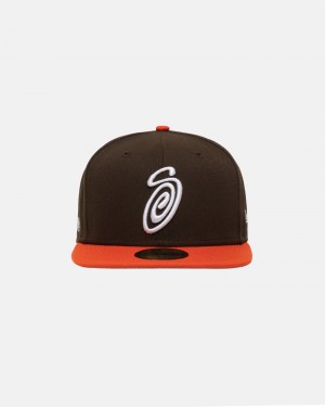 Stussy New Era 59fifty Curly S Hüte Braun Orange | 85367-SPQF