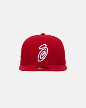 Stussy New Era 59fifty Curly S Hüte Rot | 97451-GIHE