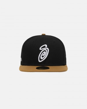 Stussy New Era 59fifty Curly S Hüte Schwarz Gold | 64135-WKXD