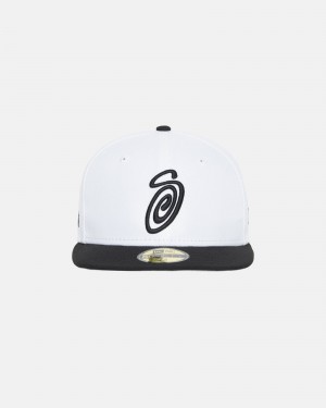 Stussy New Era 59fifty Curly S Hüte Weiß Schwarz | 29307-NDQE