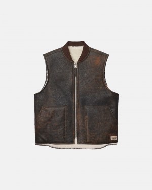 Stussy Reversible Shearling Workgear Weste Braun | 38509-HTXE