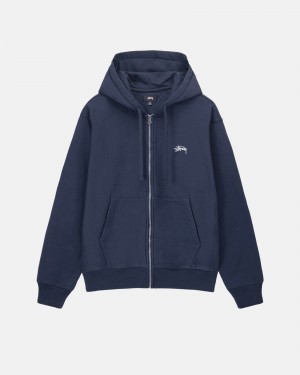 Stussy Stock Logo Zip Hoodie Navy | 60482-GJMZ