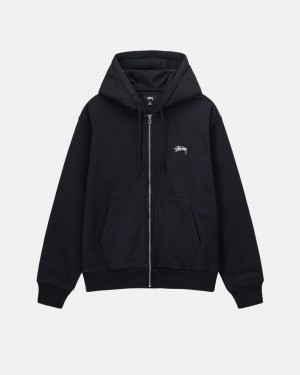 Stussy Stock Logo Zip Hoodie Schwarz | 21937-UDQX