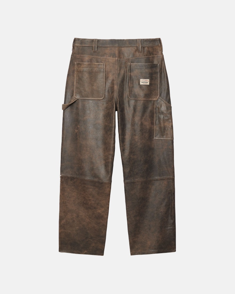 Stussy Arbeits Pant Distressed Leder Hose Braun | 26937-YAZM