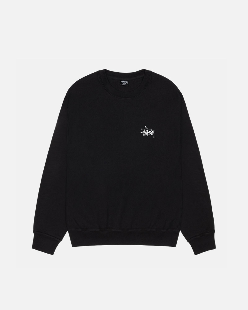 Stussy Basic Crew Pigment Dyed Sweatshirts Schwarz | 92814-HCYP