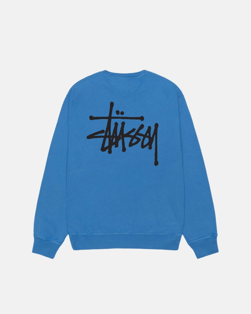 Stussy Basic Crew Pigment Dyed Sweatshirts Blau | 47326-GVPN