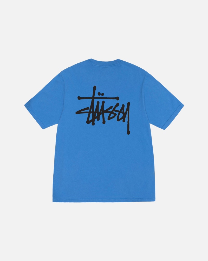 Stussy Basic Pigment Dyed T-shirts Blau | 94382-AJUR