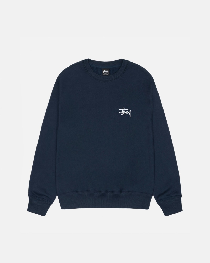 Stussy Basic Stüssy Crew Sweatshirts Navy | 79038-TQWH