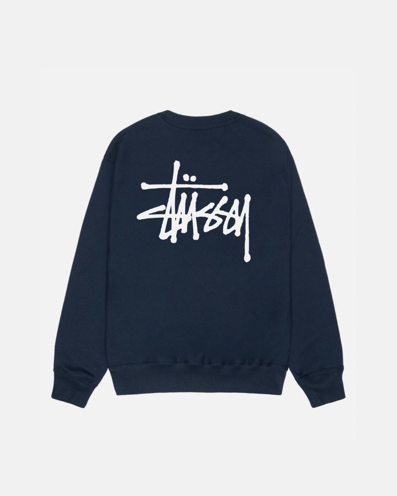 Stussy Basic Stüssy Crew Sweatshirts Navy | 79038-TQWH