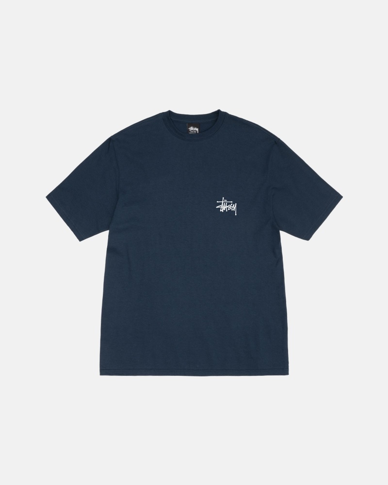 Stussy Basic T-shirts Navy | 92106-YMVQ