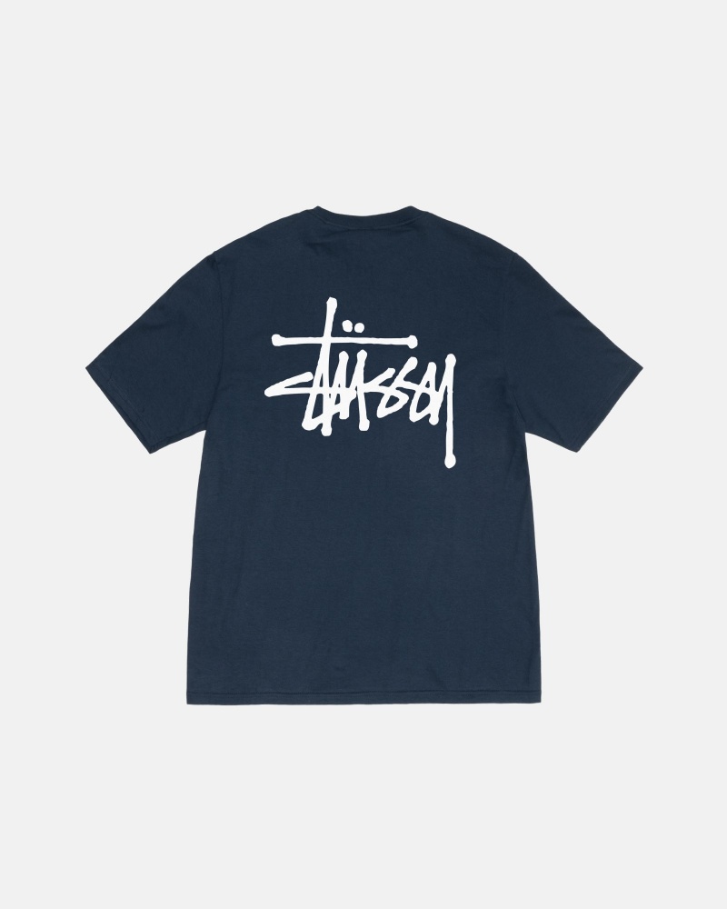 Stussy Basic T-shirts Navy | 92106-YMVQ