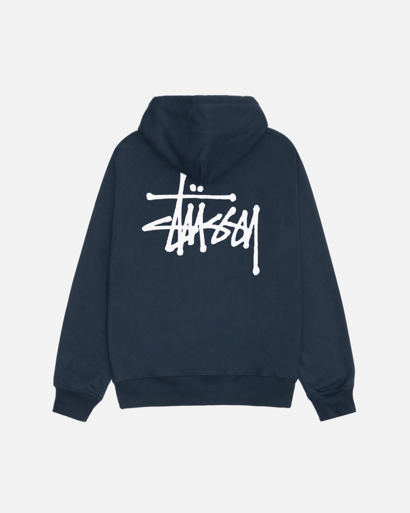 Stussy Basic Zip Hoodie Navy | 20914-ZTVJ