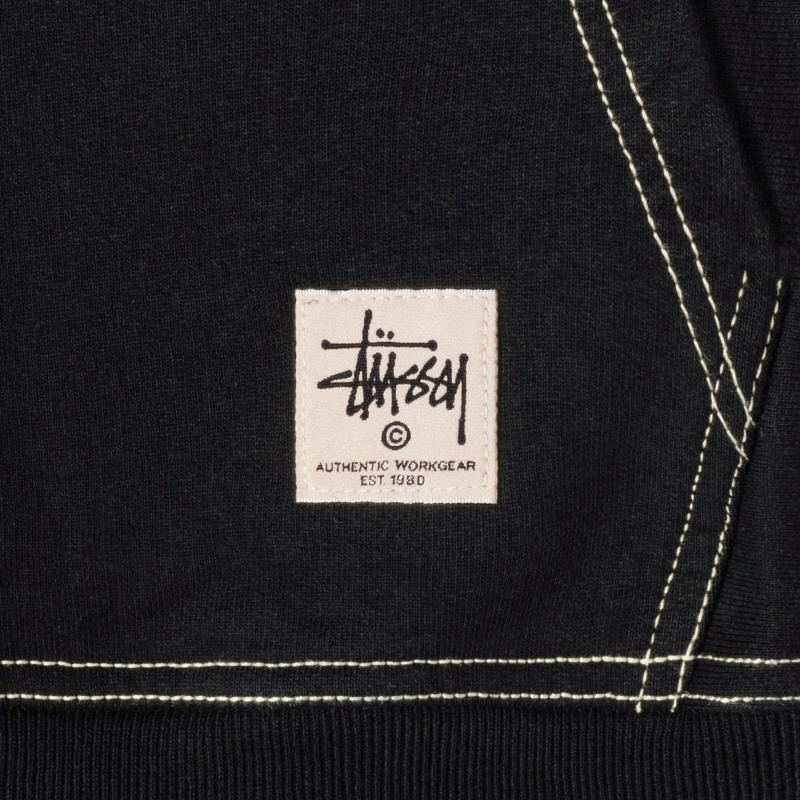 Stussy Contrast Stitch Label Hoodie Schwarz | 17465-HJND