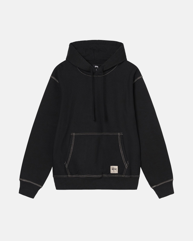 Stussy Contrast Stitch Label Hoodie Schwarz | 17465-HJND