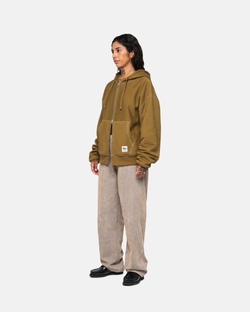 Stussy Double Face Label Zip Hoodie Olivgrün | 86243-FARM