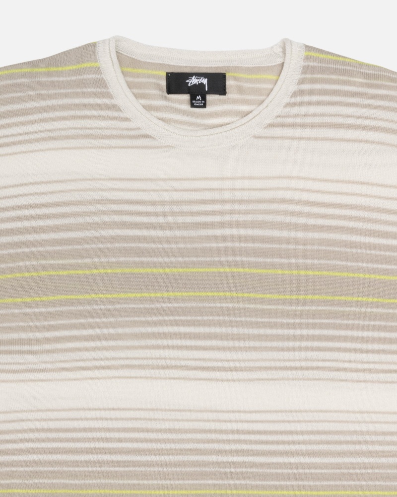 Stussy Horizontal Stripe Pullover Beige | 14798-EAPG