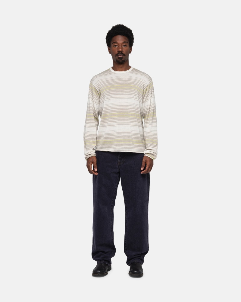 Stussy Horizontal Stripe Pullover Beige | 14798-EAPG