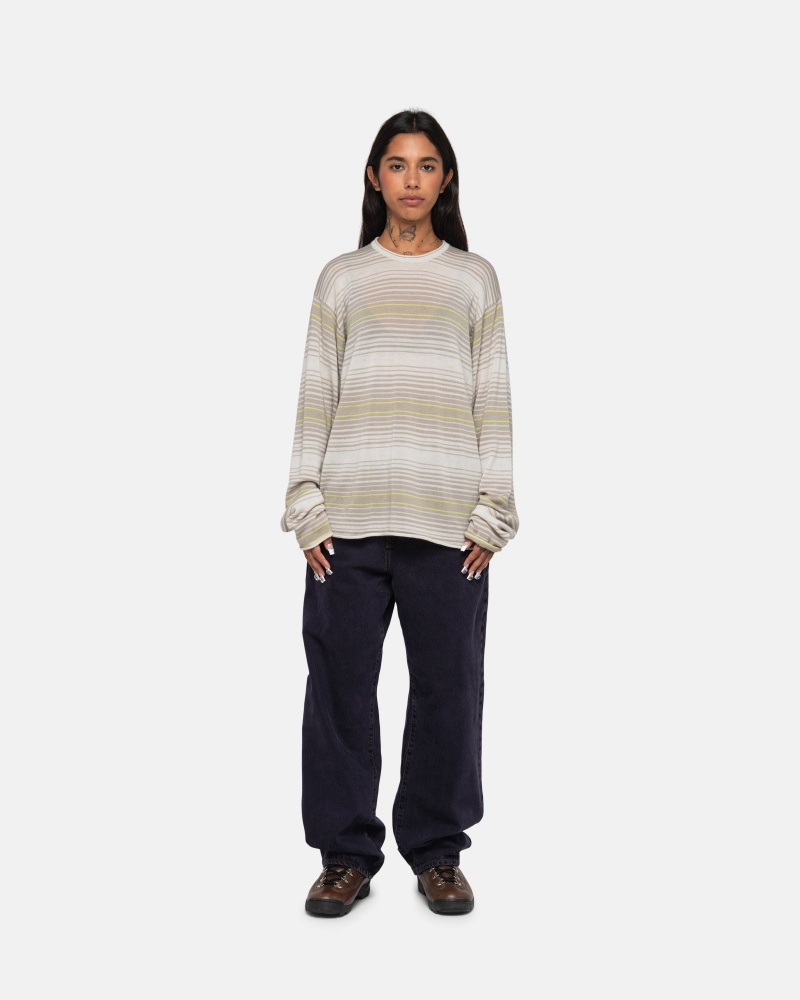 Stussy Horizontal Stripe Pullover Beige | 14798-EAPG