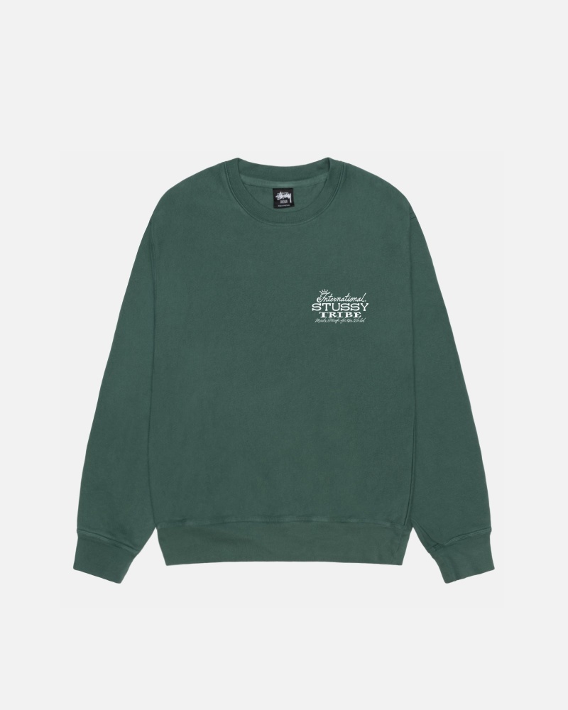 Stussy Ist Crew Pigment Dyed Sweatshirts Grün | 26059-YOBD