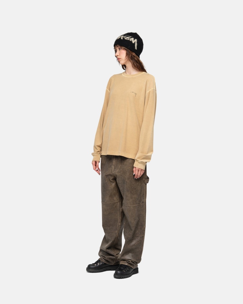 Stussy Lazy Ls T-shirts Gold | 54673-HZNB