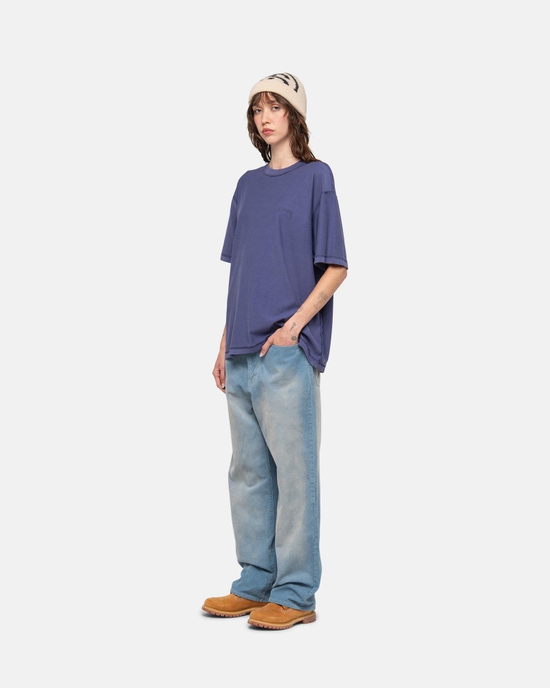 Stussy Lazy T-shirts Tiefesblau | 57421-DHZL