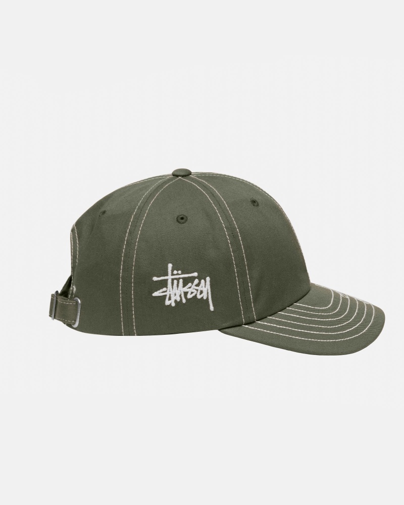 Stussy Low Pro Basic Stitch Strapback Hüte Olivgrün | 02615-YLBE