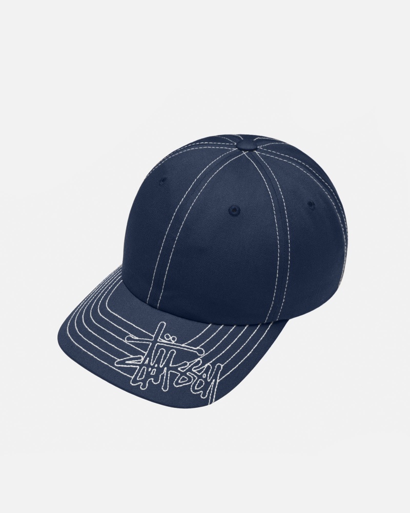 Stussy Low Pro Basic Stitch Strapback Hüte Navy | 97301-QUSI