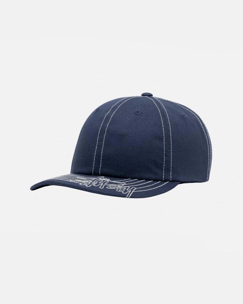 Stussy Low Pro Basic Stitch Strapback Hüte Navy | 97301-QUSI