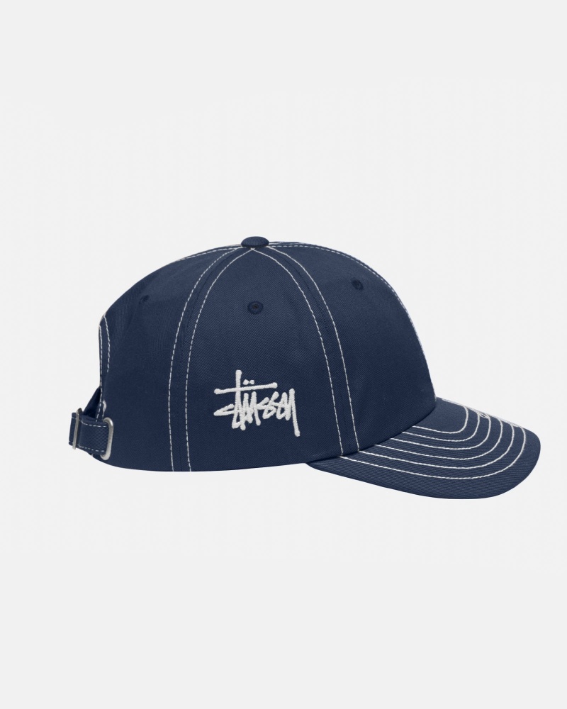 Stussy Low Pro Basic Stitch Strapback Hüte Navy | 97301-QUSI