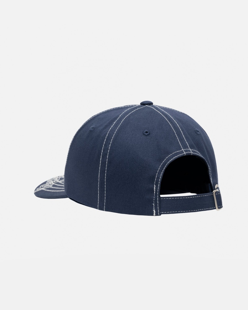 Stussy Low Pro Basic Stitch Strapback Hüte Navy | 97301-QUSI