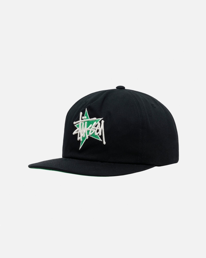 Stussy Mid-Depth Basic Star Strapback Hüte Schwarz | 34879-EGHT