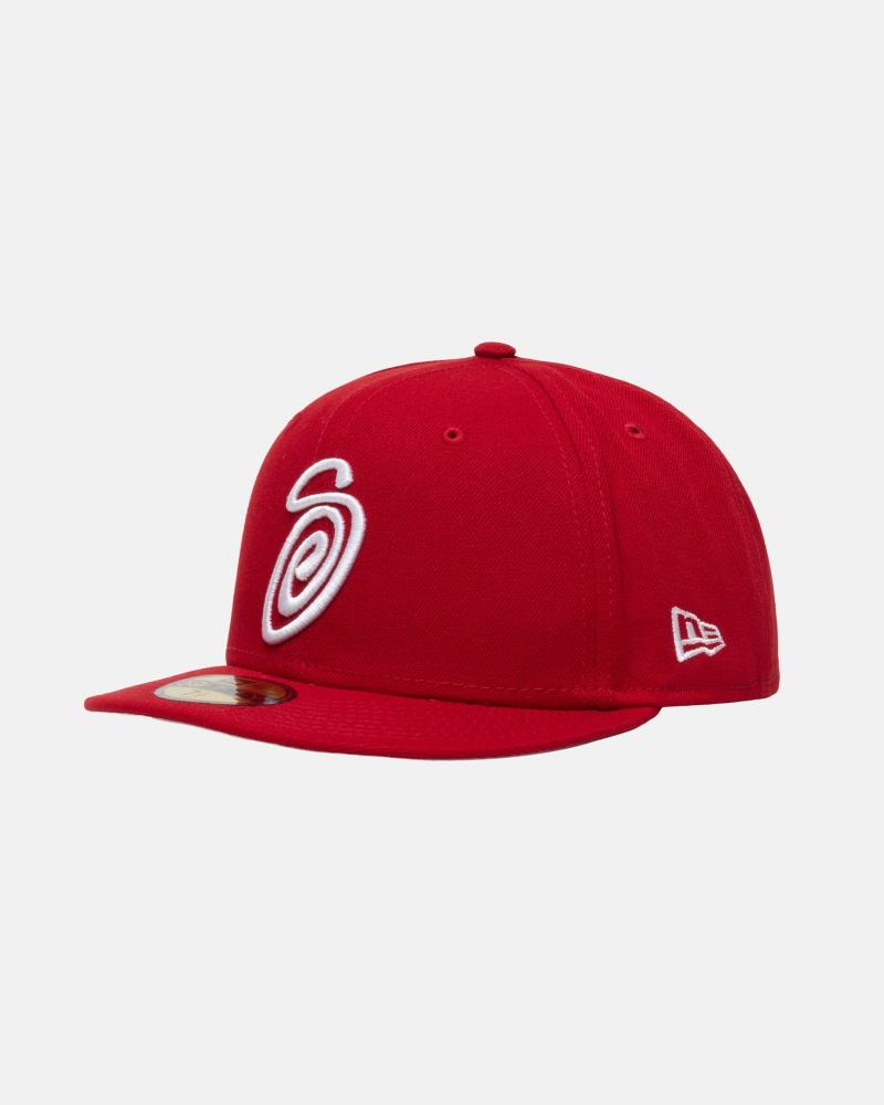 Stussy New Era 59fifty Curly S Hüte Rot | 97451-GIHE