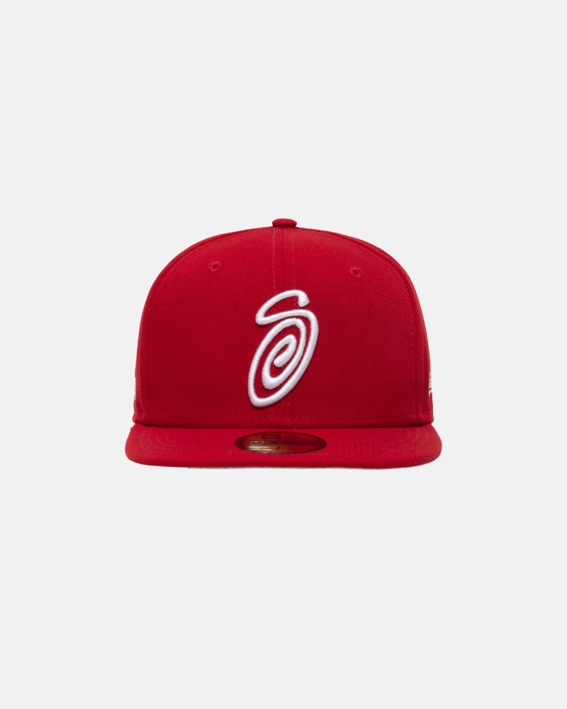 Stussy New Era 59fifty Curly S Hüte Rot | 97451-GIHE