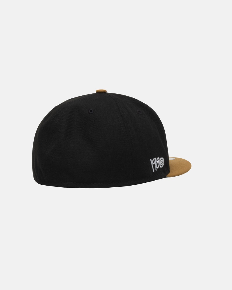 Stussy New Era 59fifty Curly S Hüte Schwarz Gold | 64135-WKXD