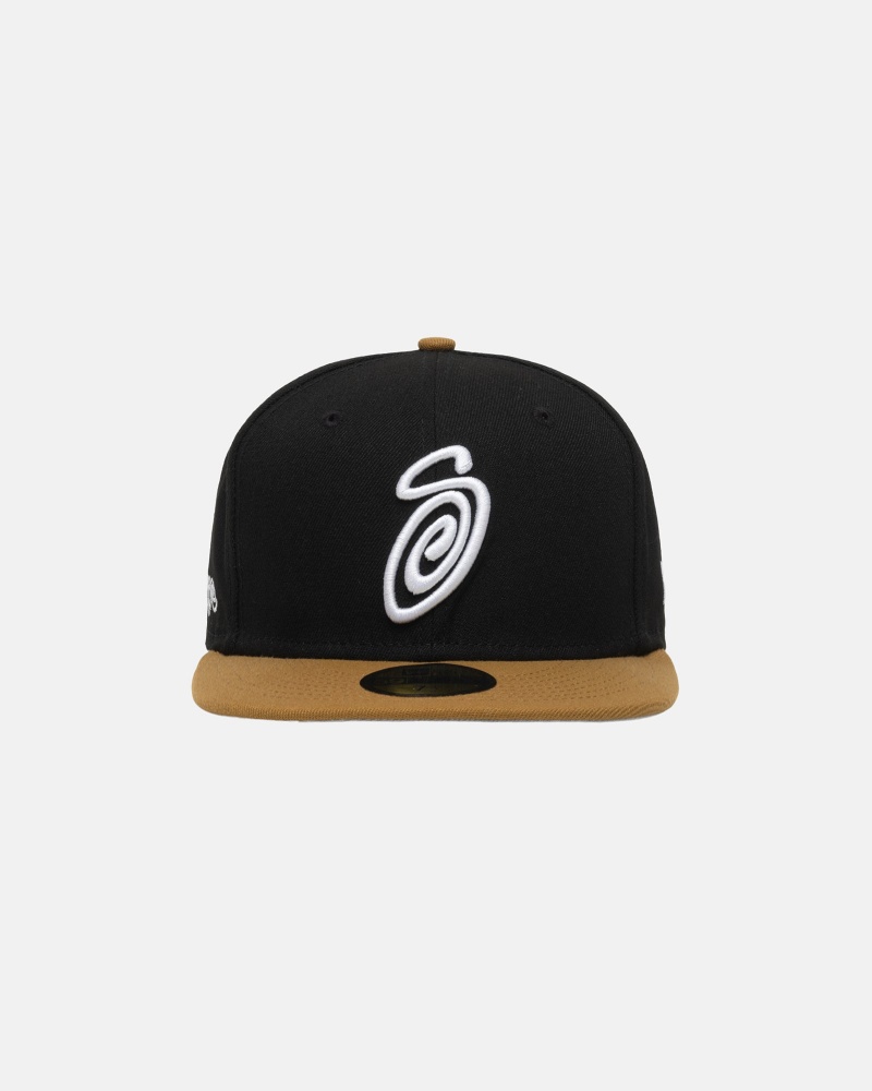 Stussy New Era 59fifty Curly S Hüte Schwarz Gold | 64135-WKXD