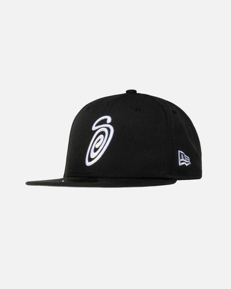 Stussy New Era 59fifty Curly S Hüte Schwarz | 52603-GTIM