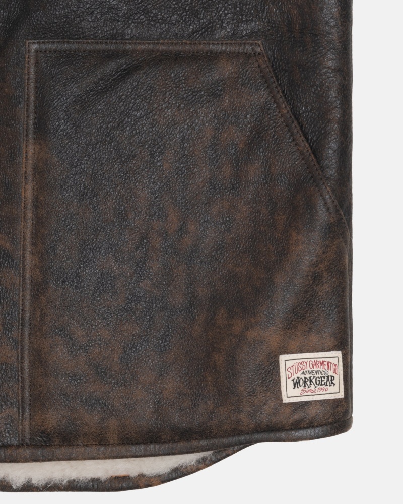 Stussy Reversible Shearling Workgear Weste Braun | 38509-HTXE