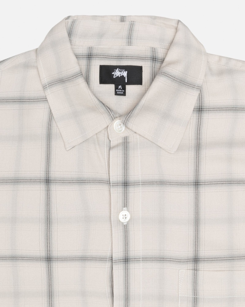 Stussy Shadow Plaid Rayon Shirts     Beige | 51934-IANQ