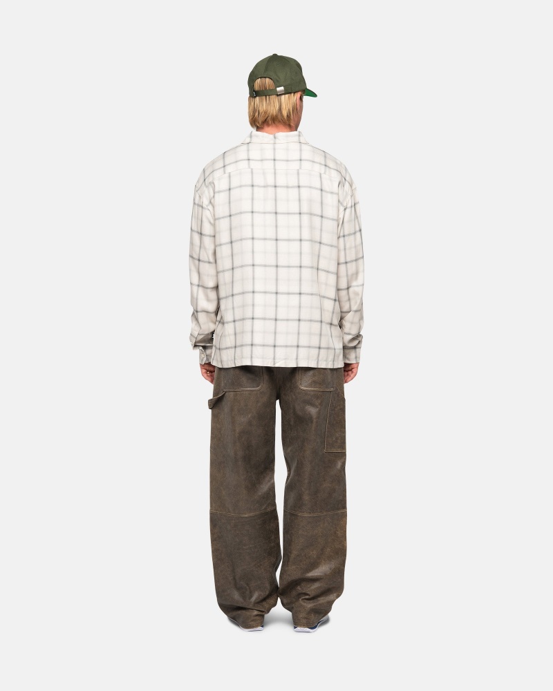 Stussy Shadow Plaid Rayon Shirts     Beige | 51934-IANQ