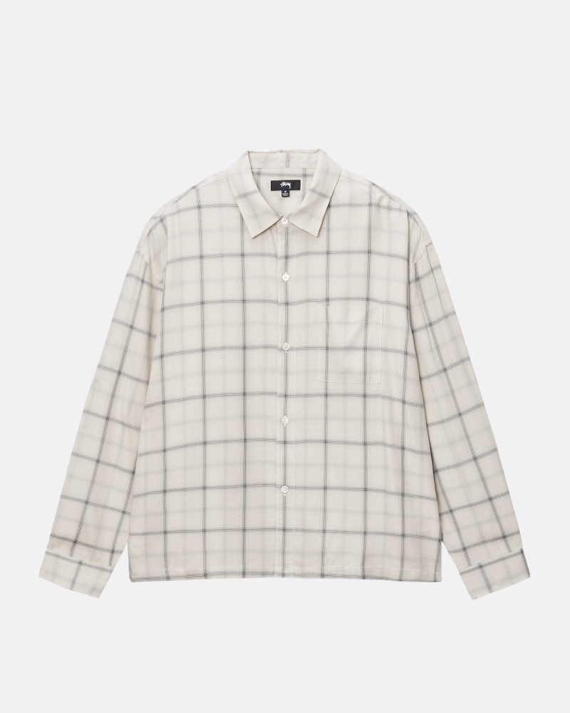 Stussy Shadow Plaid Rayon Shirts     Beige | 51934-IANQ