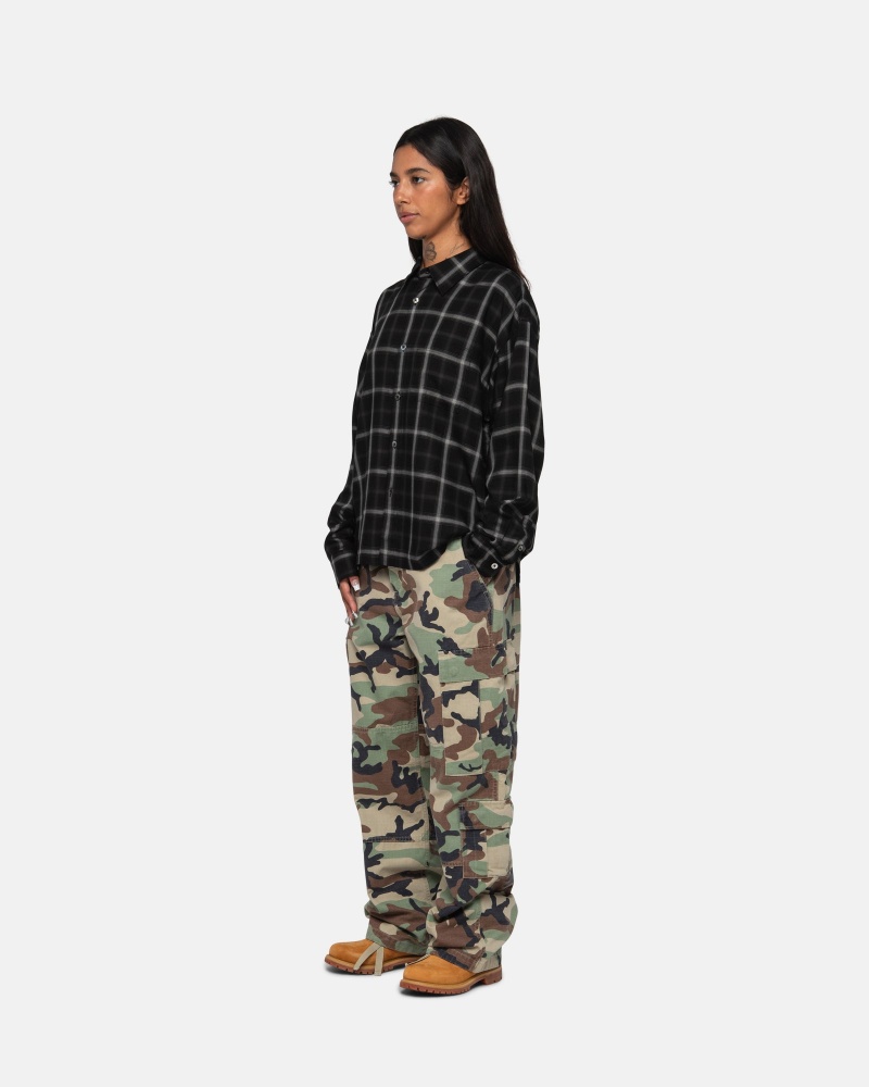 Stussy Shadow Plaid Rayon Shirts     Schwarz | 23980-TILN